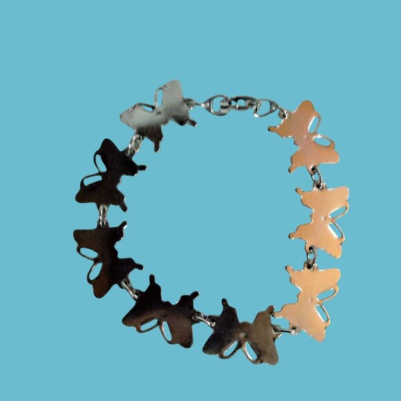 Butterfly Bracelet Multicolor Inlays Silver Tone 7 Inch - Picture 5 of 5